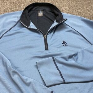 Odlo Performance Wool 1/4 Zip Pullover Sweater Men's L Active Wear Blue Stretch